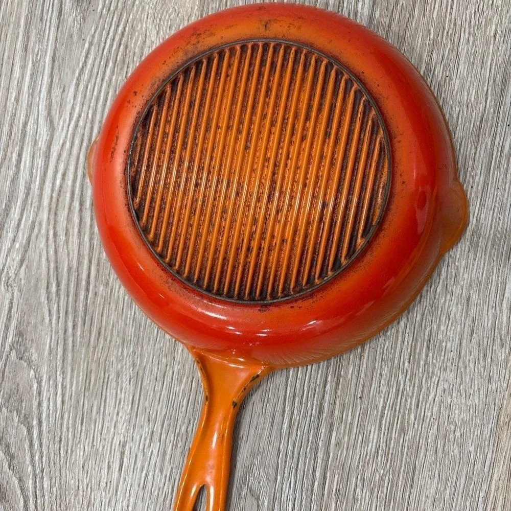 Vintage Descoware Cast Iron Skillet Orange Enamel Belgium 9